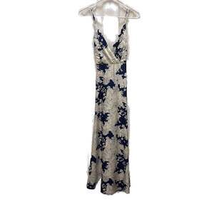 Lulus Tea Gardens Navy Blue Floral Print Satin Maxi Dress